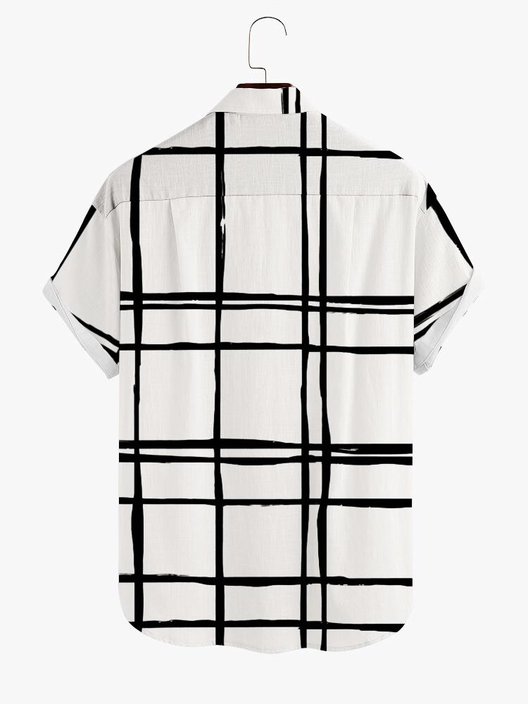 Irregular Grid Printed Short Sleeve Shirt Hawaiian