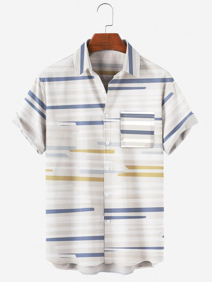 Irregular Horizontal Lines Short Sleeve Shirt Hawaiian