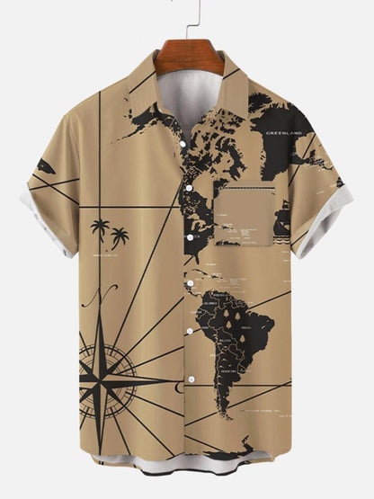 Map Button Down Mens Short Sleeve Shirt Hawaiian