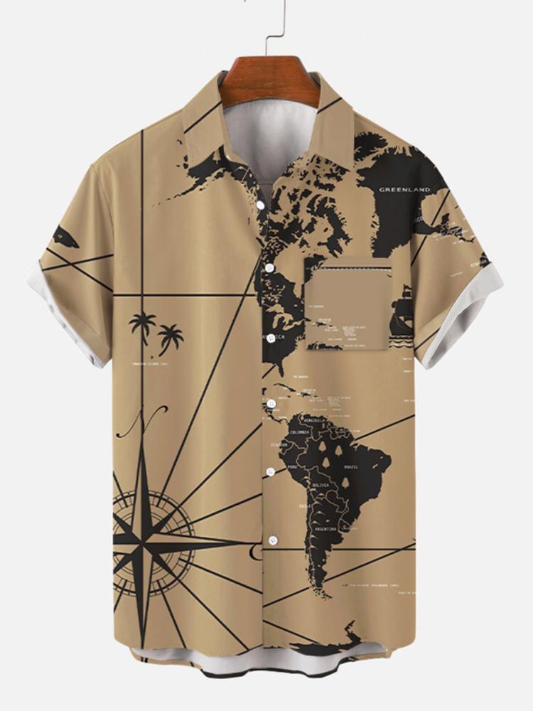 Map Button Down Mens Short Sleeve Shirt Hawaiian