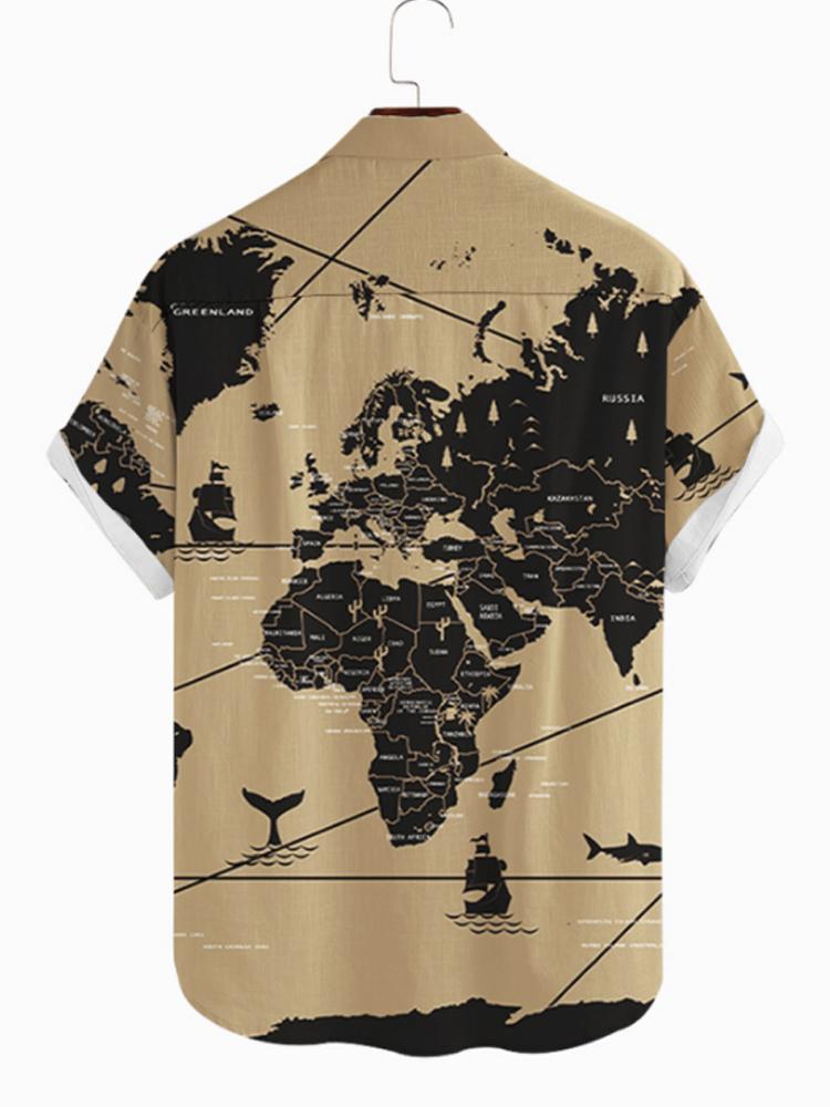 Map Button Down Mens Short Sleeve Shirt Hawaiian