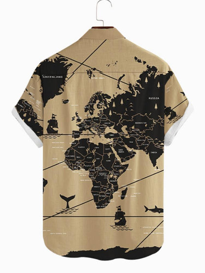 Map Button Down Mens Short Sleeve Shirt Hawaiian