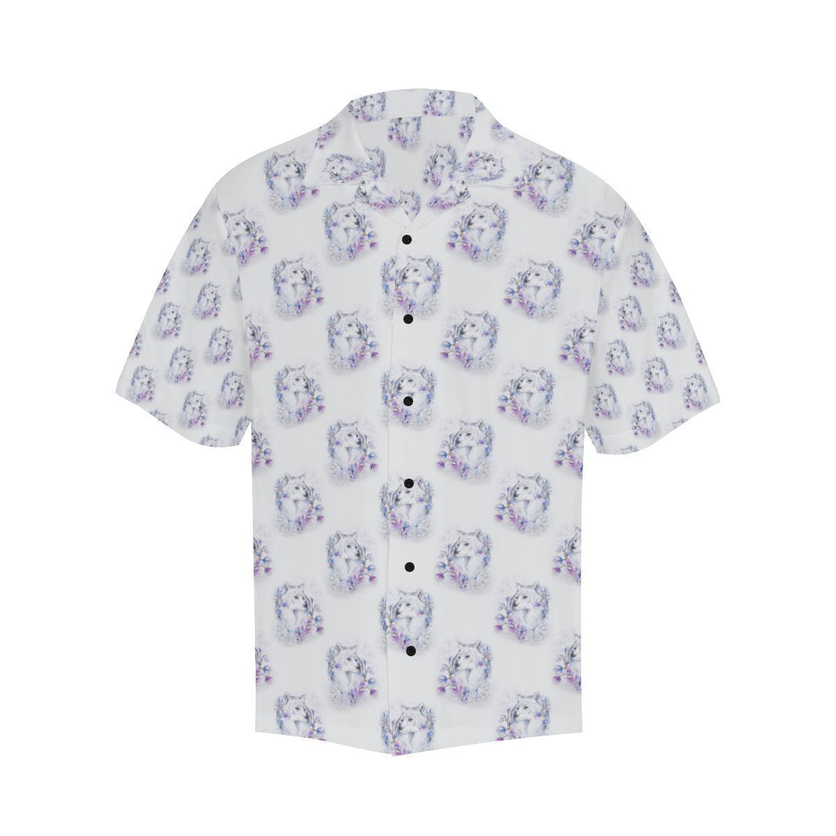 Wolf With Flower Print Design Hawaiian Shirt