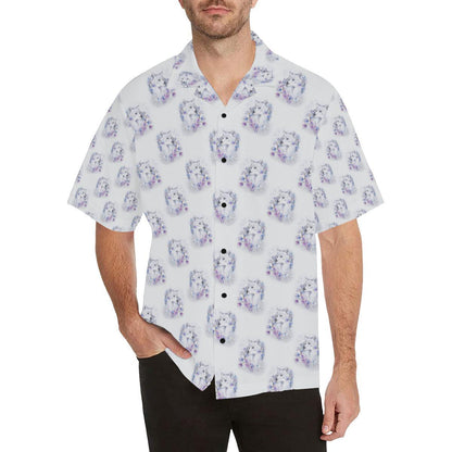 Wolf With Flower Print Design Hawaiian Shirt