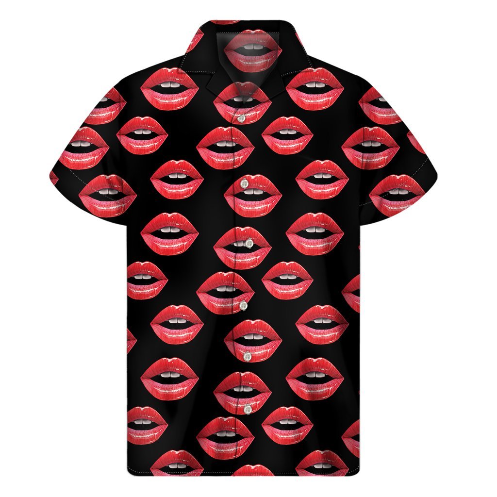 Womens Lips Pattern Print Mens Short Sleeve Shirt Hawaiian