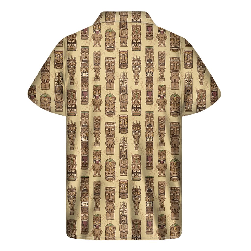 Wooden Tiki Pattern Print Mens Short Sleeve Shirt Hawaiian