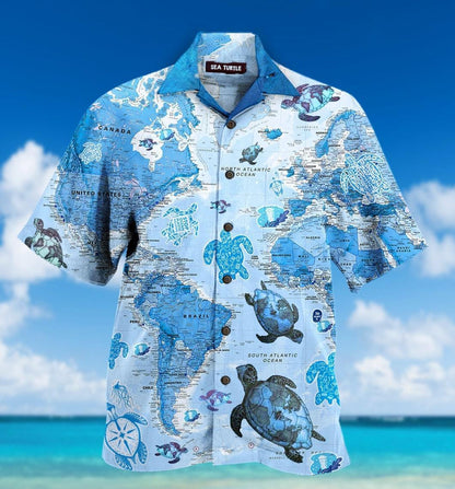 World Map Sea Turtles Tropical Hawaiian Shirt 131