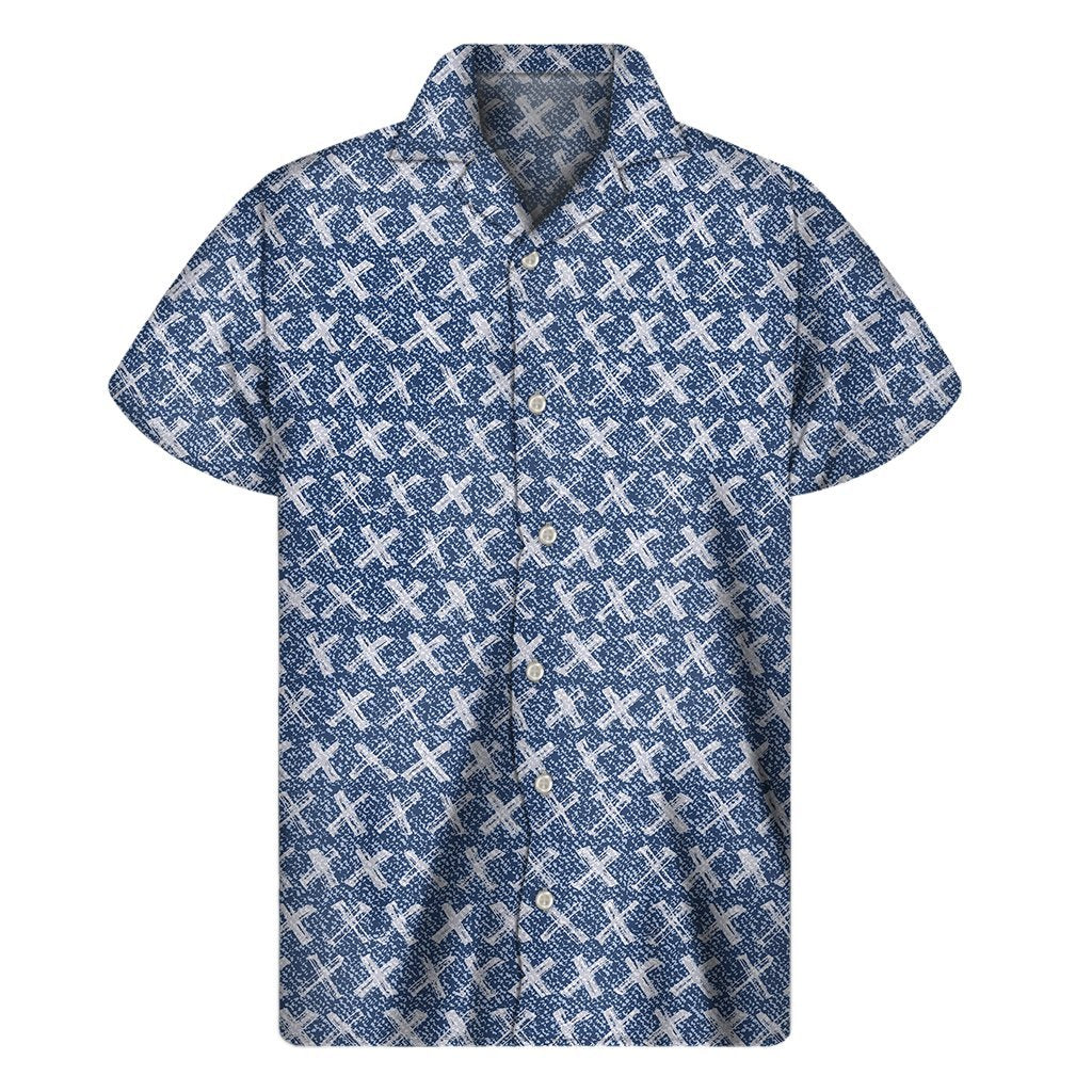 X Cross Denim Jeans Pattern Print Mens Short Sleeve Shirt Hawaiian