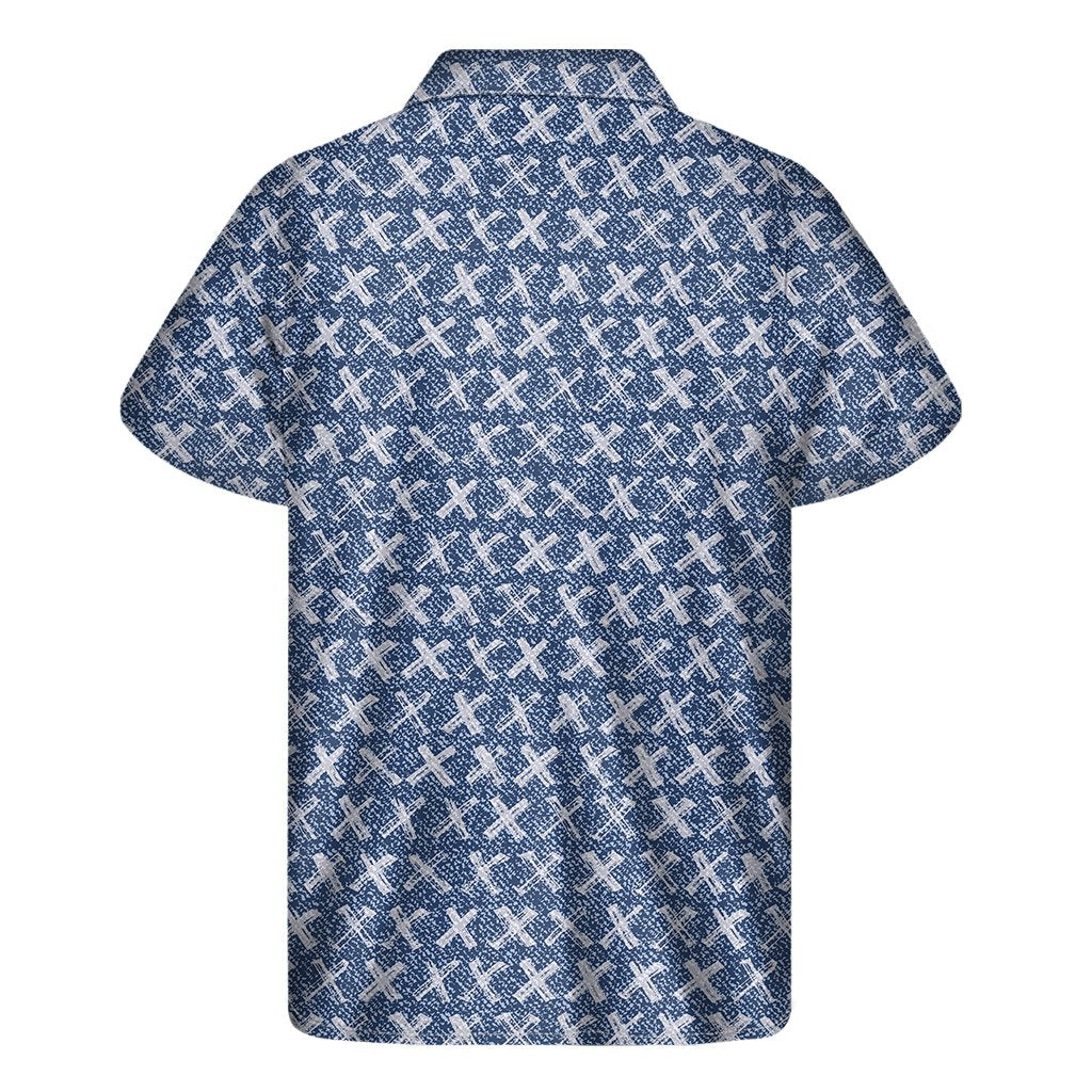 X Cross Denim Jeans Pattern Print Mens Short Sleeve Shirt Hawaiian