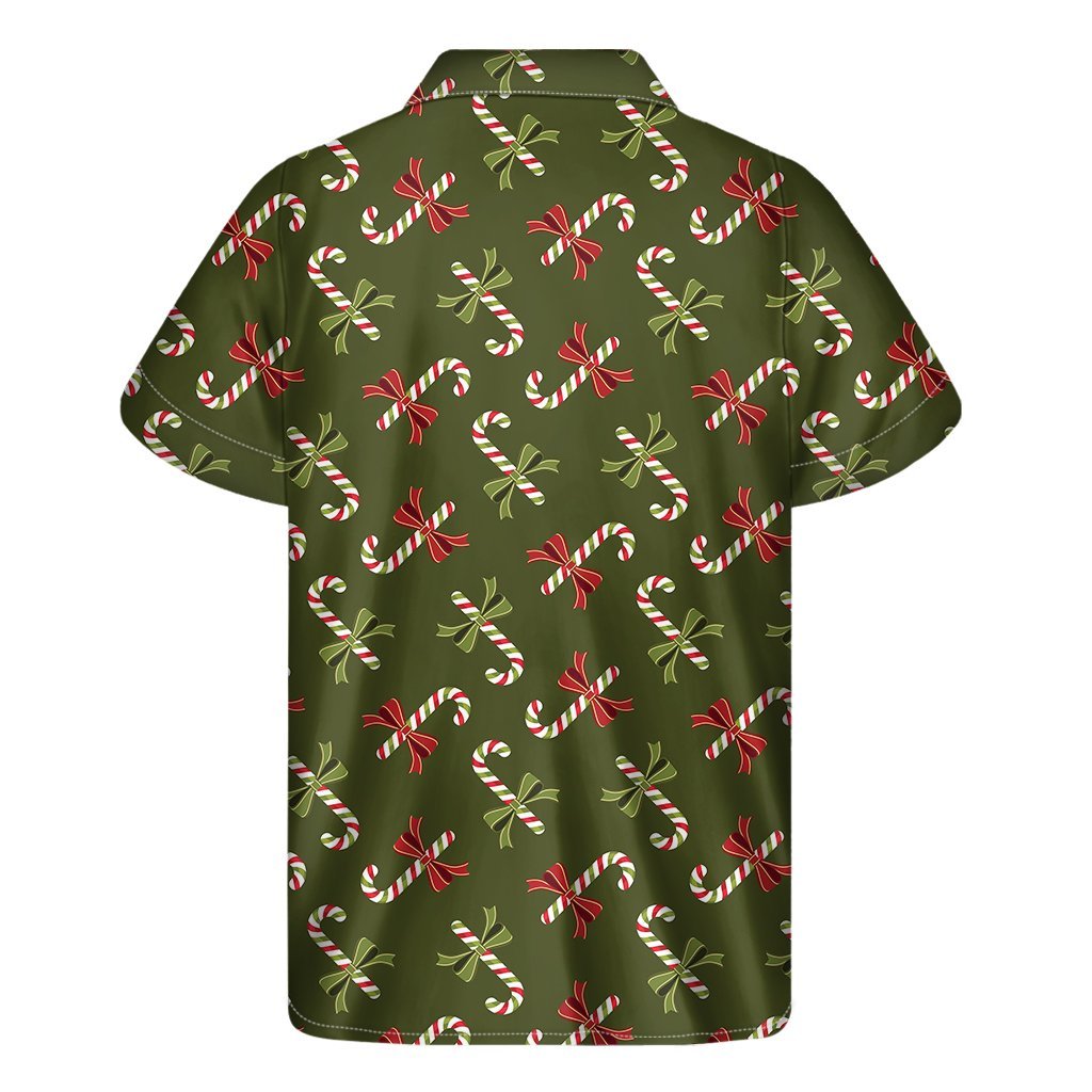 Xmas Candy Cane Pattern Print Mens Short Sleeve Shirt Hawaiian