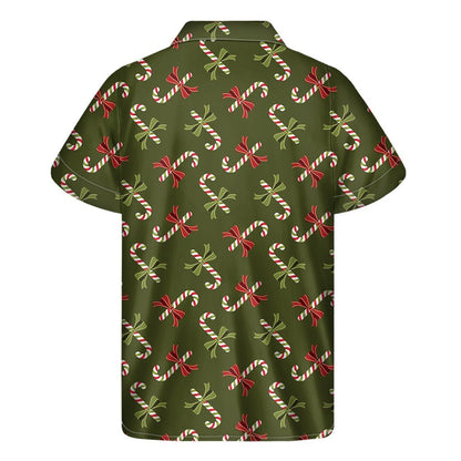 Xmas Candy Cane Pattern Print Mens Short Sleeve Shirt Hawaiian