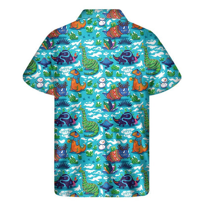 Xmas Dinosaur Pattern Print Mens Short Sleeve Shirt Hawaiian