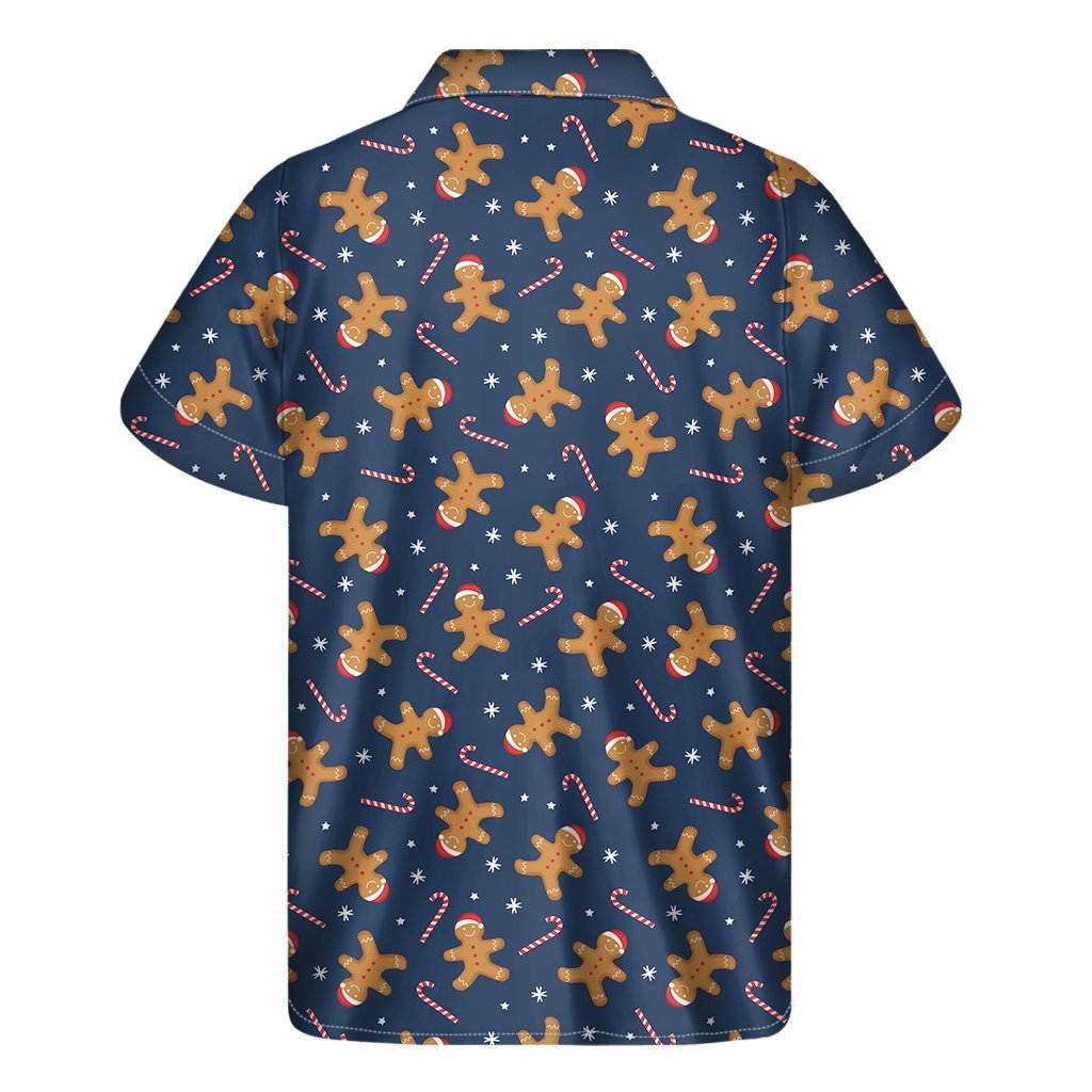 Xmas Gingerbread Man Pattern Print Mens Short Sleeve Shirt Hawaiian