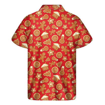 Xmas Gingerbread Pattern Print Mens Short Sleeve Shirt Hawaiian