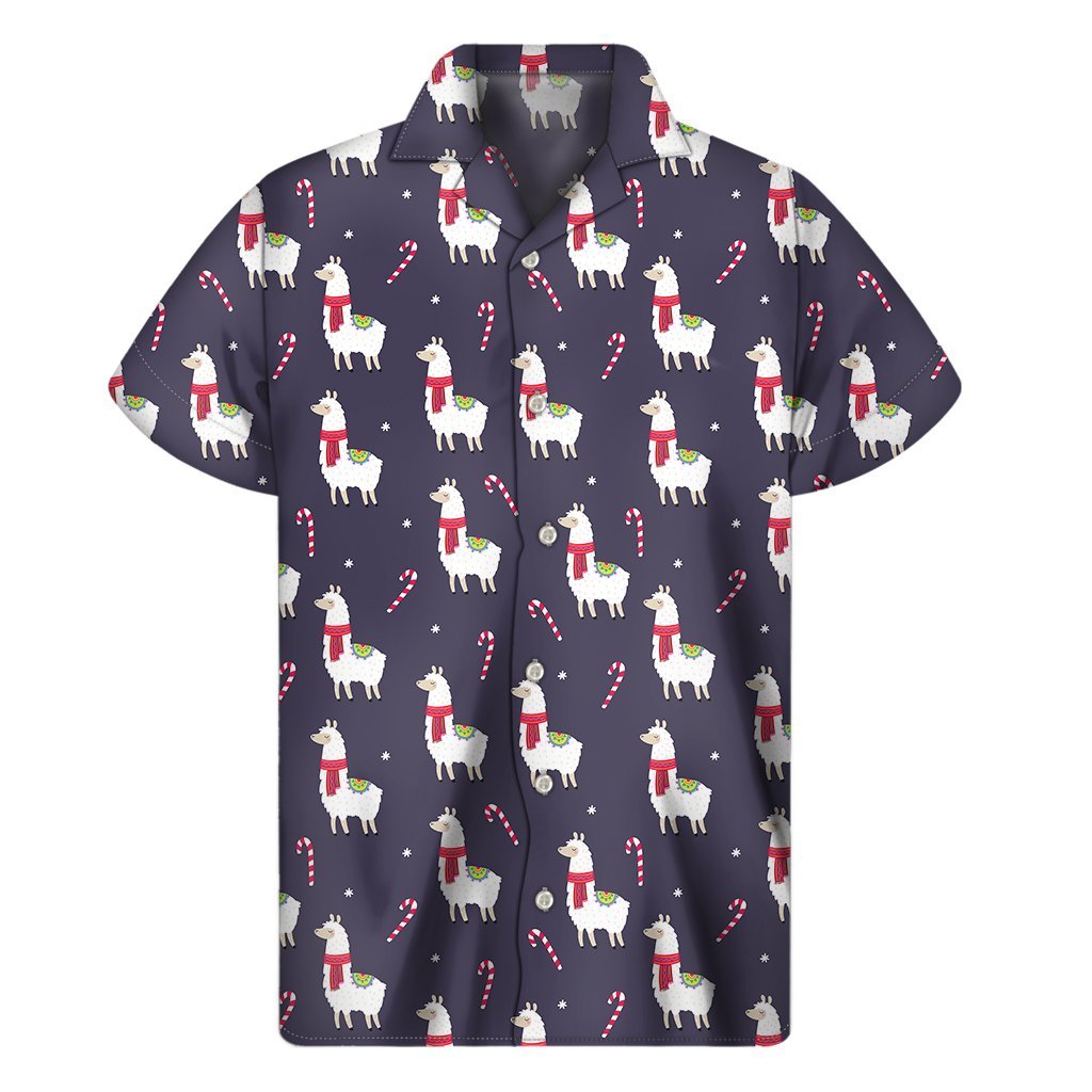 Xmas Llama Pattern Print Mens Short Sleeve Shirt Hawaiian