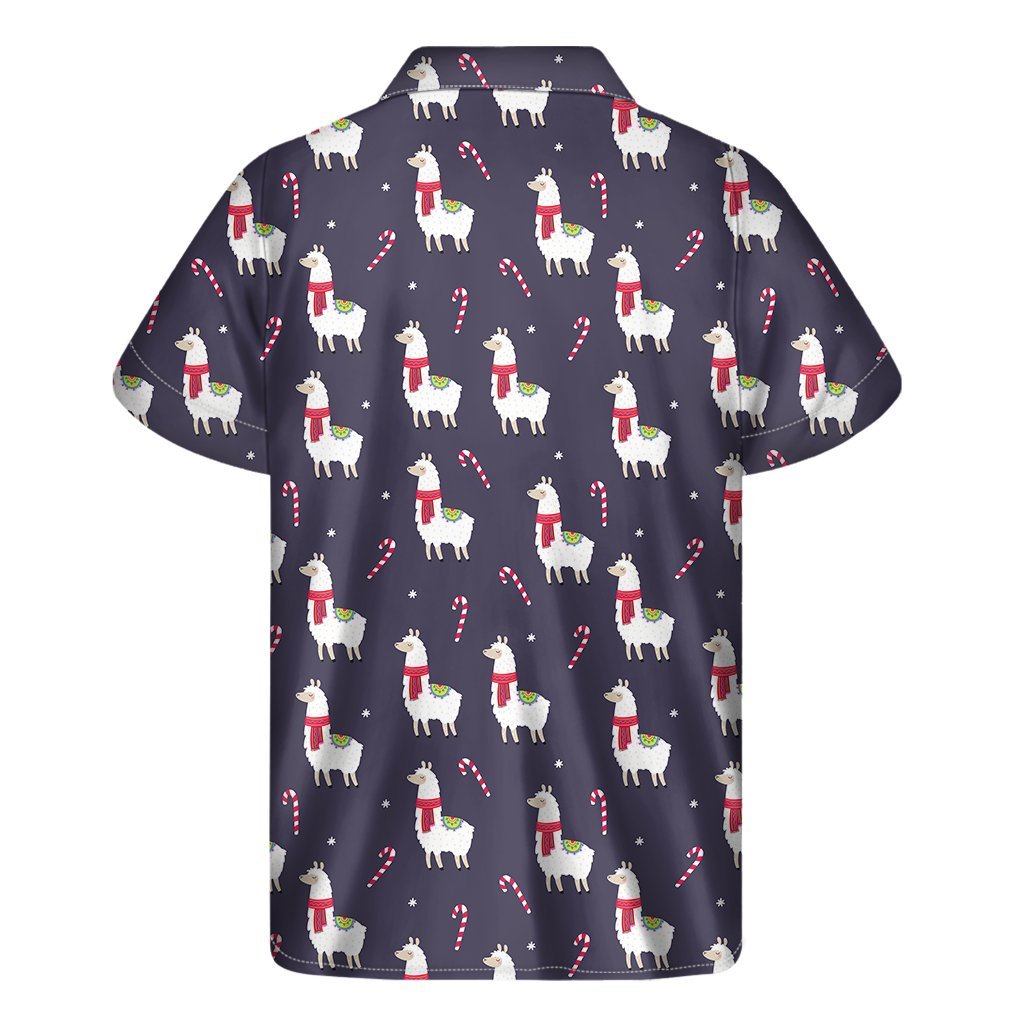 Xmas Llama Pattern Print Mens Short Sleeve Shirt Hawaiian