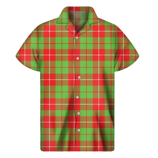 Xmas Plaid Pattern Print Mens Short Sleeve Shirt Hawaiian