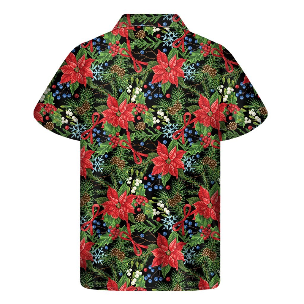 Xmas Poinsettia Pattern Print Mens Short Sleeve Shirt Hawaiian