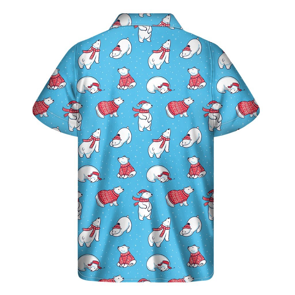 Xmas Polar Bear Pattern Print Mens Short Sleeve Shirt Hawaiian