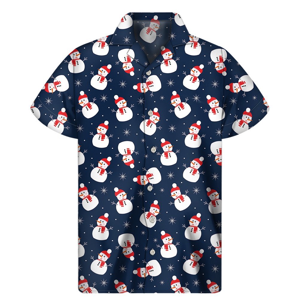 Xmas Snowman Pattern Print Mens Short Sleeve Shirt Hawaiian