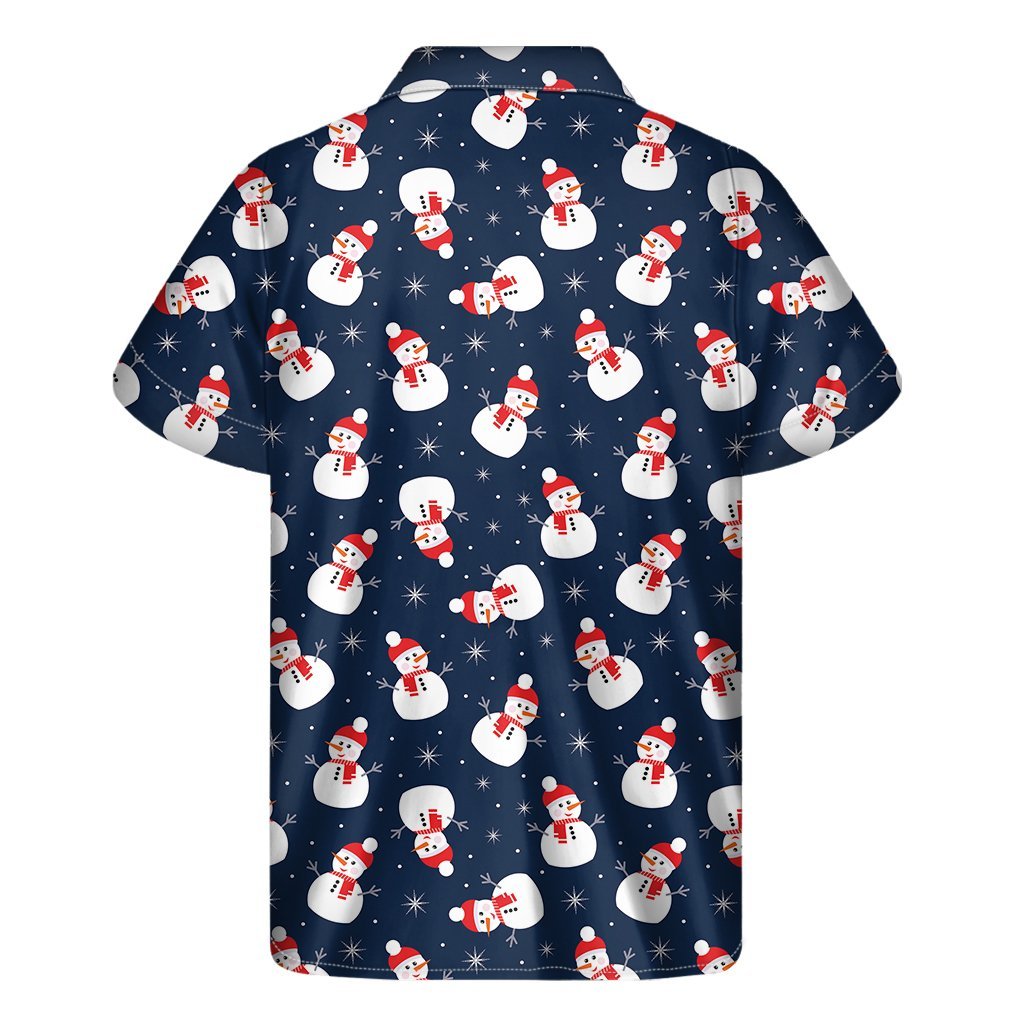 Xmas Snowman Pattern Print Mens Short Sleeve Shirt Hawaiian