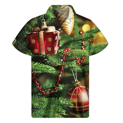 Xmas Tree Print Mens Short Sleeve Shirt Hawaiian