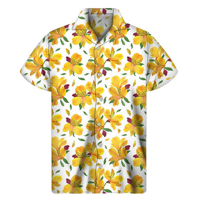 Yellow Alstroemeria Pattern Print Mens Short Sleeve Shirt Hawaiian