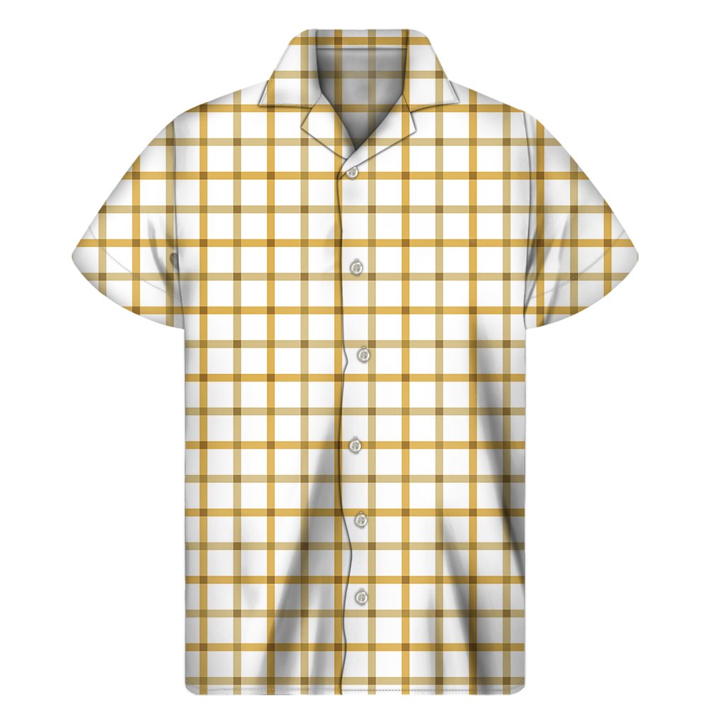 Yellow And Beige Tattersall Print Mens Short Sleeve Shirt Hawaiian