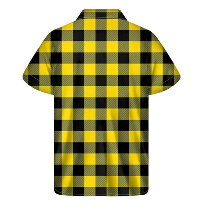 Yellow And Black Buffalo Check Print Mens Short Sleeve Shirt Hawaiian