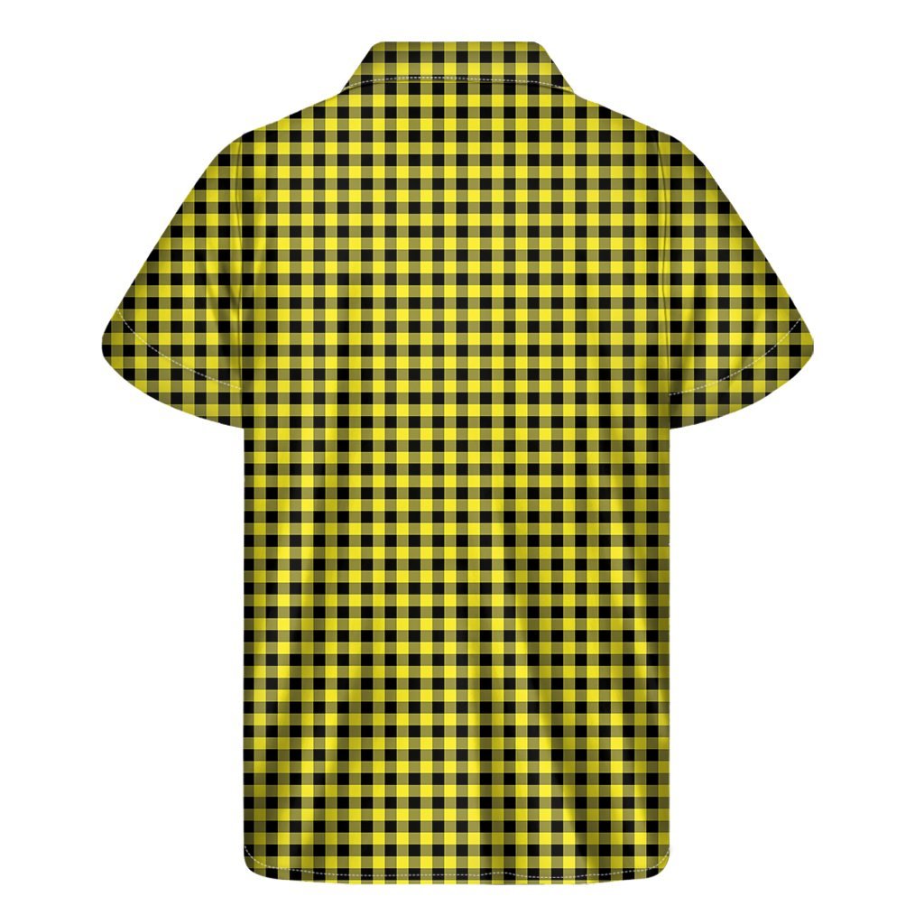 Yellow And Black Check Pattern Print Mens Short Sleeve Shirt Hawaiian