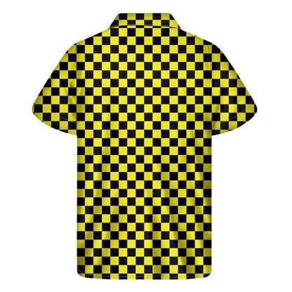 Yellow And Black Checkered Pattern Print Mens Short Sleeve Shirt Hawaiian