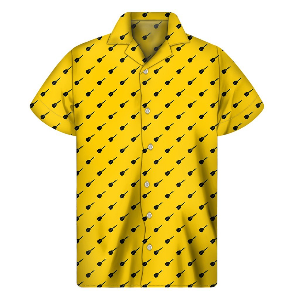 Yellow And Black Dart Pattern Print Mens Short Sleeve Shirt Hawaiian