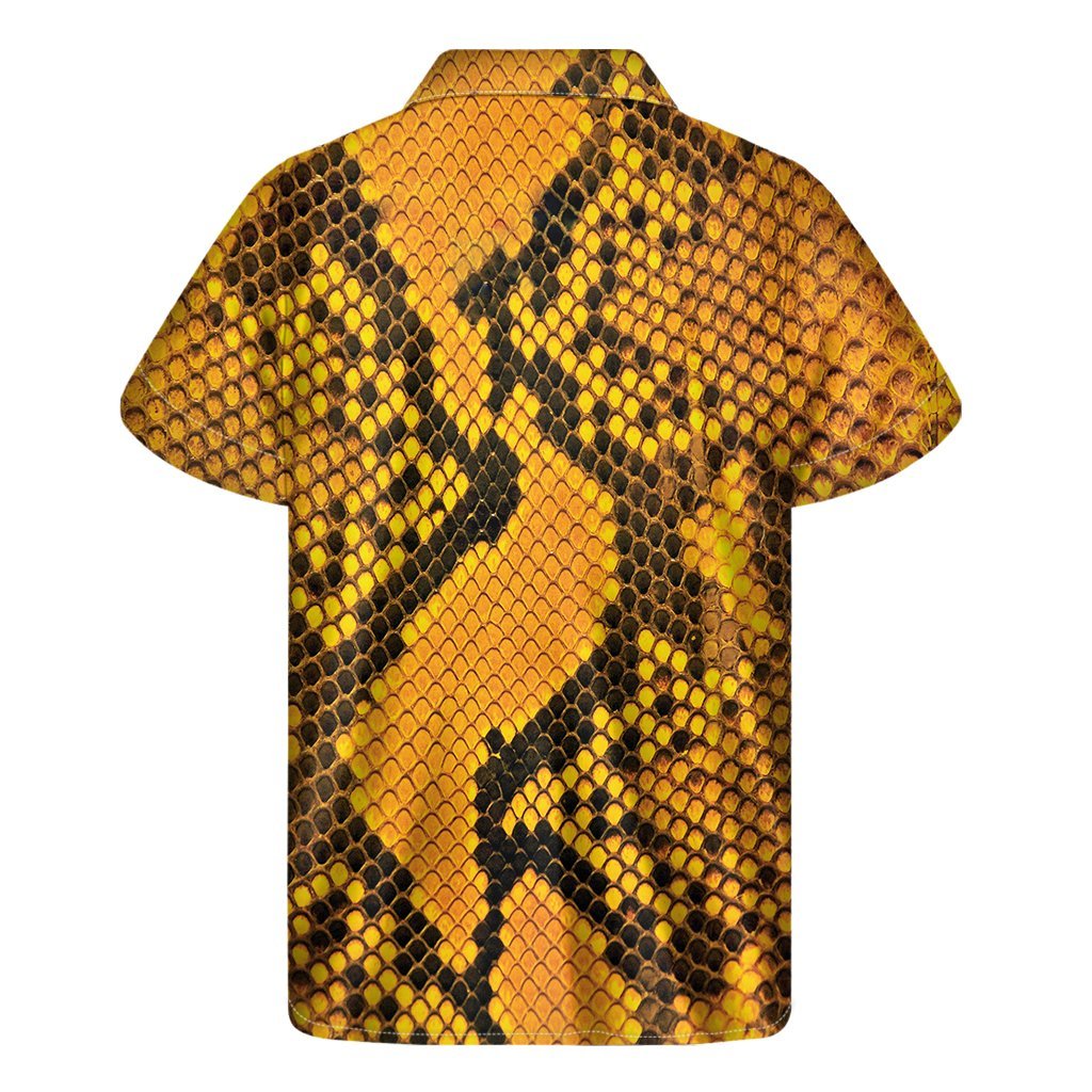 Yellow And Black Snakeskin Print Mens Short Sleeve Shirt Hawaiian