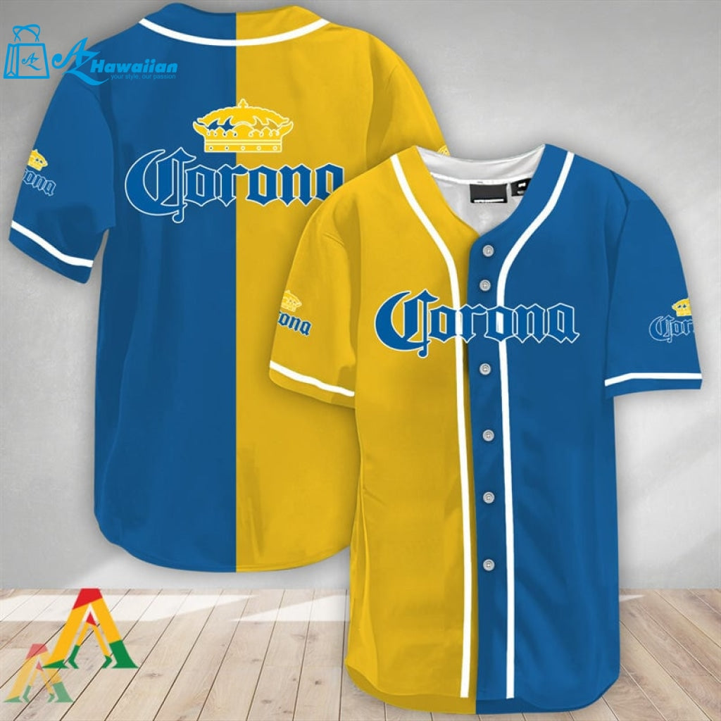 Yellow And Blue Split Corona Extra Baseball Jersey