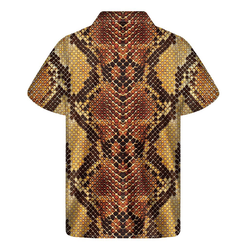 Yellow And Brown Snakeskin Print Mens Short Sleeve Shirt Hawaiian