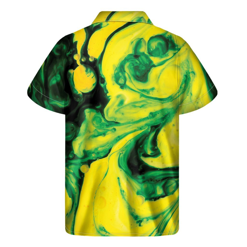 Yellow And Green Acid Melt Print Mens Short Sleeve Shirt Hawaiian