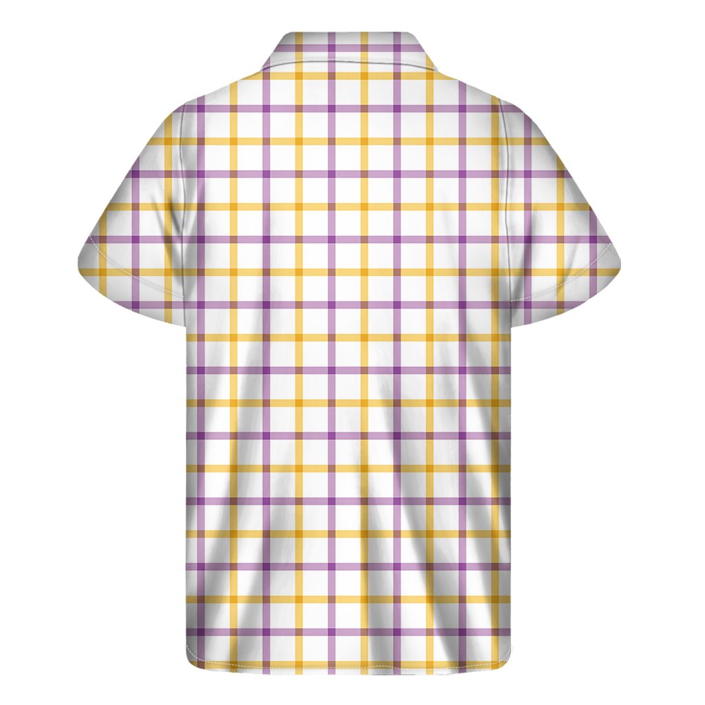 Yellow And Purple Tattersall Print Mens Short Sleeve Shirt Hawaiian