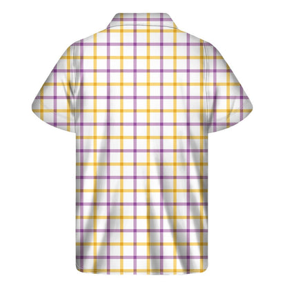 Yellow And Purple Tattersall Print Mens Short Sleeve Shirt Hawaiian