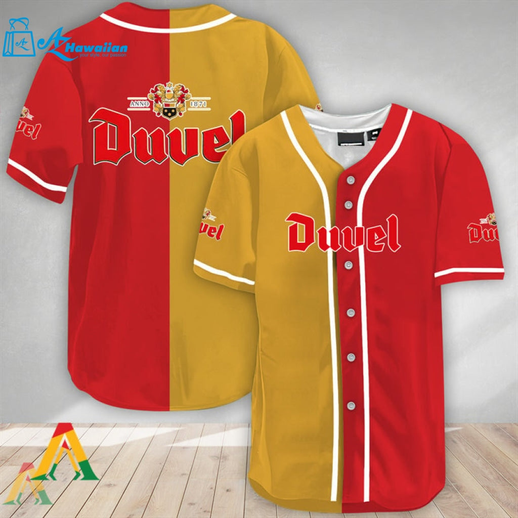 Yellow And Red Split Duvel Beer Baseball Jersey