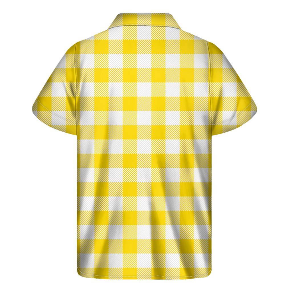 Yellow And White Buffalo Check Print Mens Short Sleeve Shirt Hawaiian