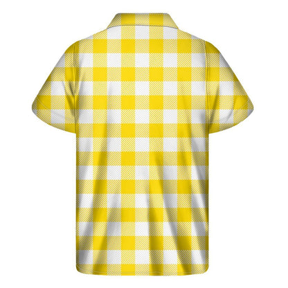 Yellow And White Buffalo Check Print Mens Short Sleeve Shirt Hawaiian