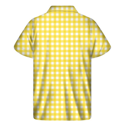 Yellow And White Check Pattern Print Mens Short Sleeve Shirt Hawaiian