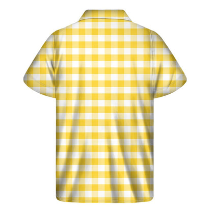 Yellow And White Gingham Pattern Print Mens Short Sleeve Shirt Hawaiian