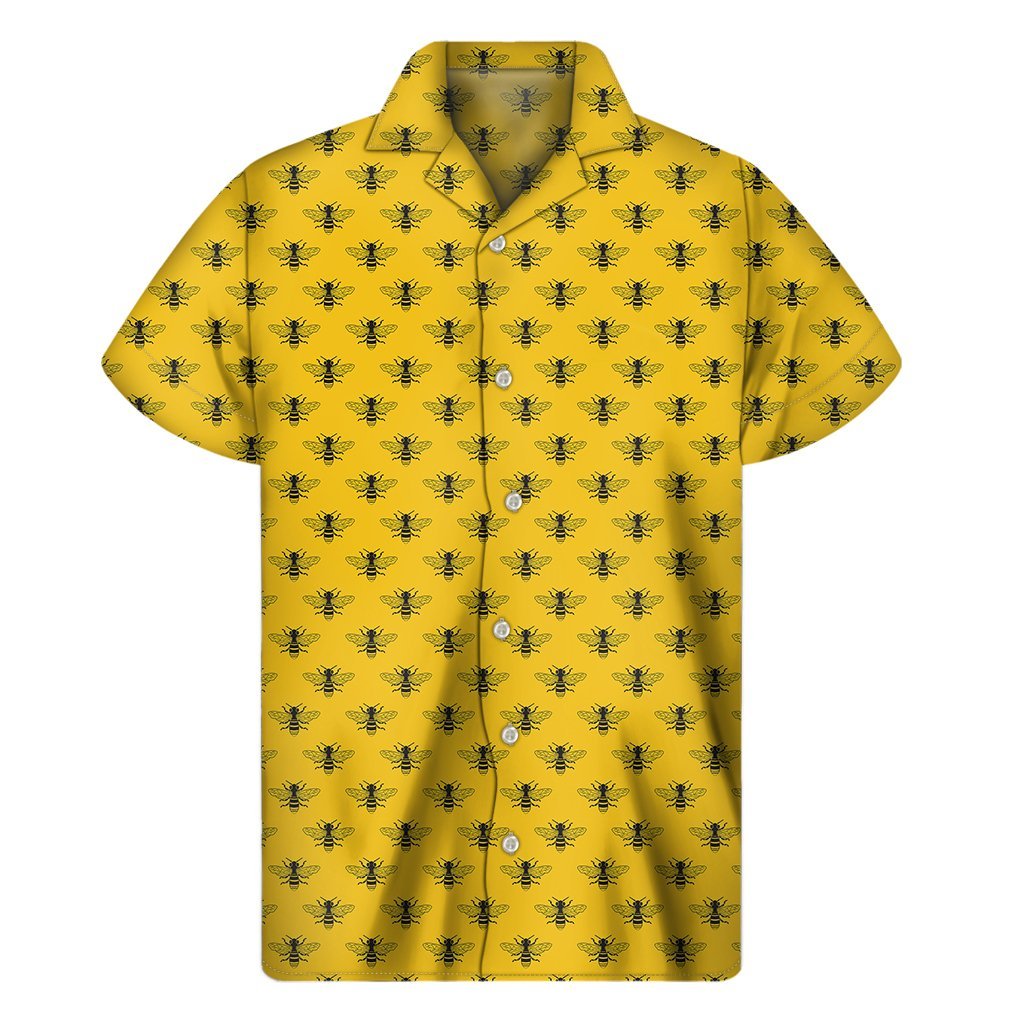 Yellow Bee Pattern Print Mens Short Sleeve Shirt Hawaiian