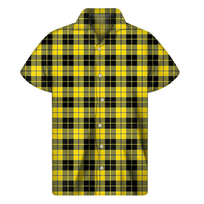 Yellow Black And Blue Tartan Print Mens Short Sleeve Shirt Hawaiian