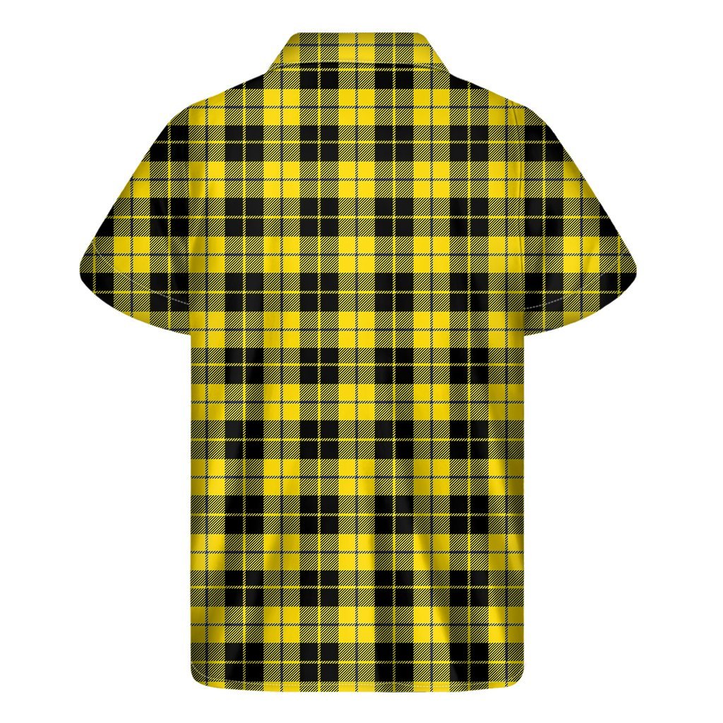 Yellow Black And Blue Tartan Print Mens Short Sleeve Shirt Hawaiian