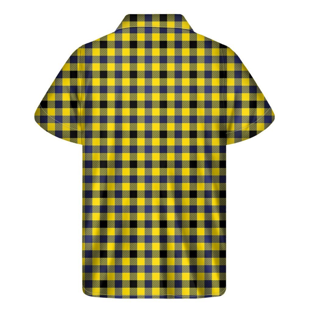 Yellow Black And Navy Plaid Print Mens Short Sleeve Shirt Hawaiian