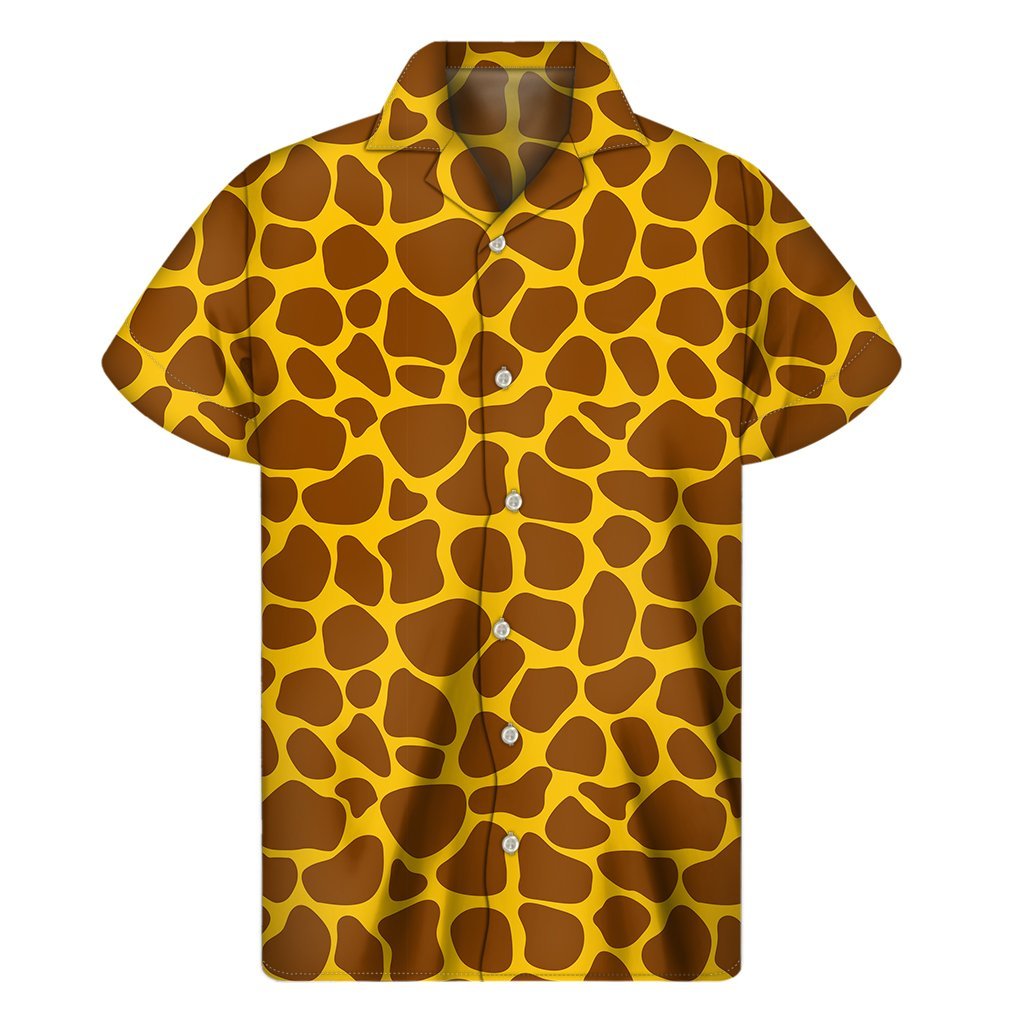 Yellow Brown Giraffe Pattern Print Mens Short Sleeve Shirt Hawaiian