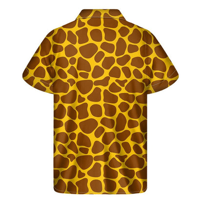 Yellow Brown Giraffe Pattern Print Mens Short Sleeve Shirt Hawaiian