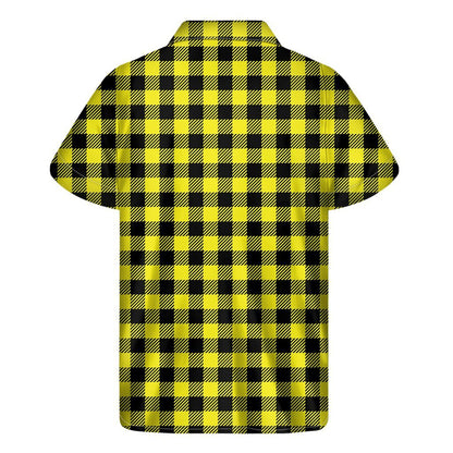 Yellow Buffalo Plaid Print Mens Short Sleeve Shirt Hawaiian